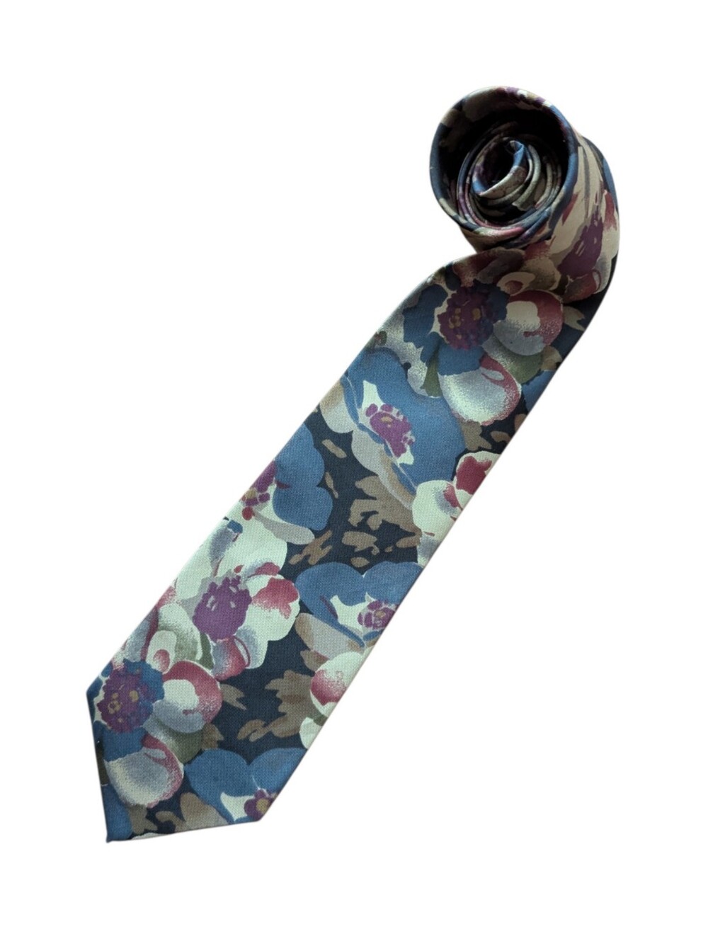 Vtg Kuppenheimer Muted Floral Green Neutral Silk Tie